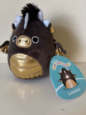 Squishmallows Luxmen Plush Dragon - Black and Gold